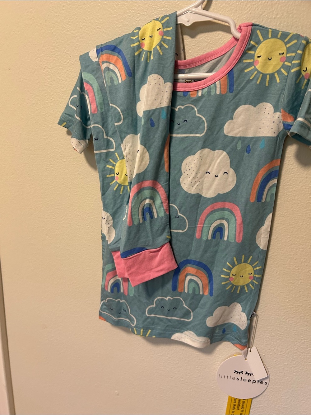 Little Sleepies Teal Rainbow & Sun Short Sleeve Pajama Top with Pink Trim